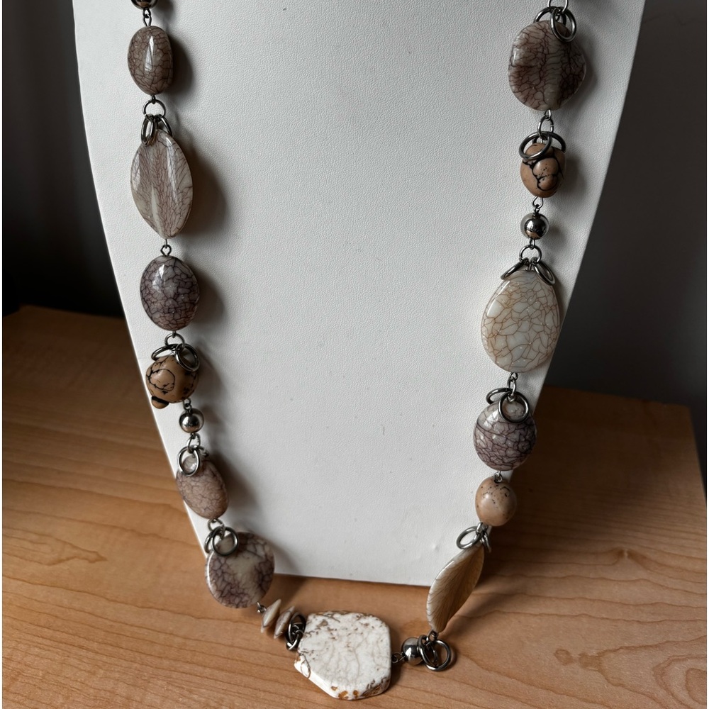 Chico’s necklace with semi precious stones/ silver tone/ measures 34 in …